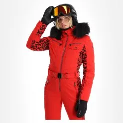 Poivre Blanc, Stretch Ski Overall Combinaison De Ski Femmes Leopard Scarlet Rouge